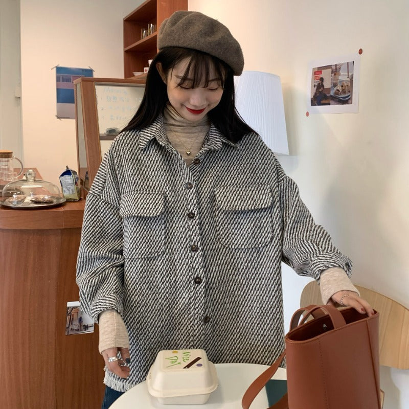 Yuvoro plaid shirt jacket buttoned front view