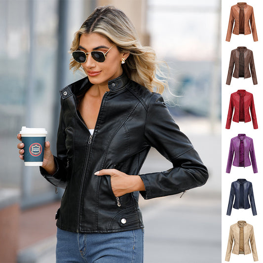 Yuvoro women’s PU leather jacket in black front view