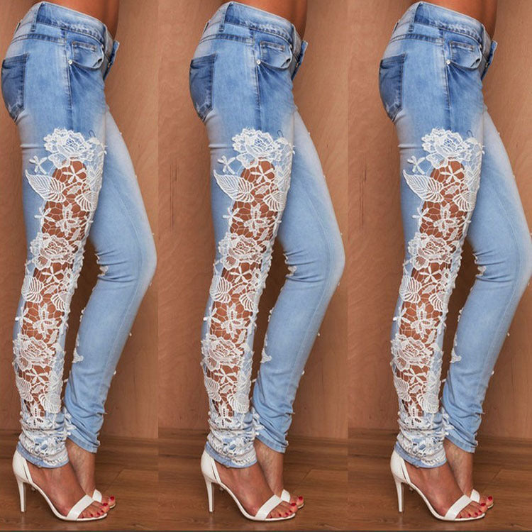 Yuvoro women’s lace detail dark wash skinny jeans