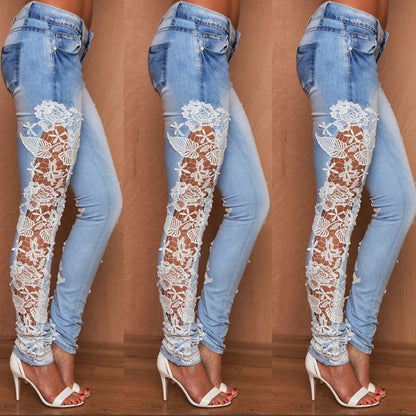 Yuvoro women’s lace detail dark wash skinny jeans