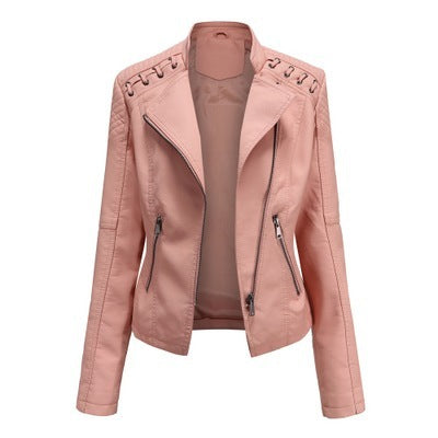 Yuvoro women’s slim PU leather motorcycle jacket with lapel collar