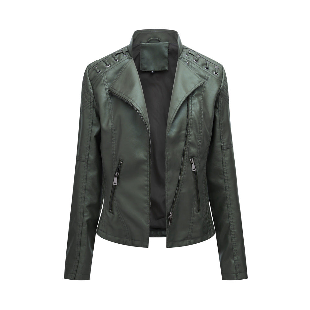 black imitation leather jacket women