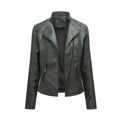 black imitation leather jacket women