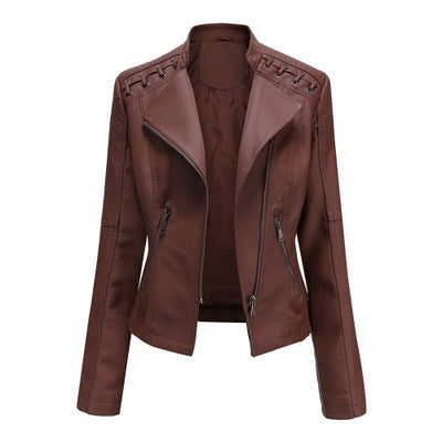 faux leather lapel collar jacket